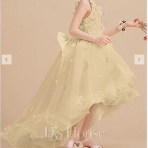 Ball gown\princess V neck Asymmetrical tulle flower girl dress with 3 D floral